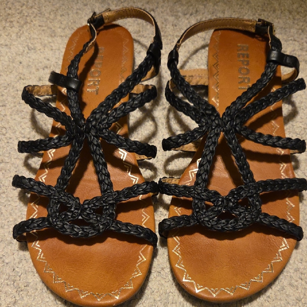 Report Black Braided Leather Sandals